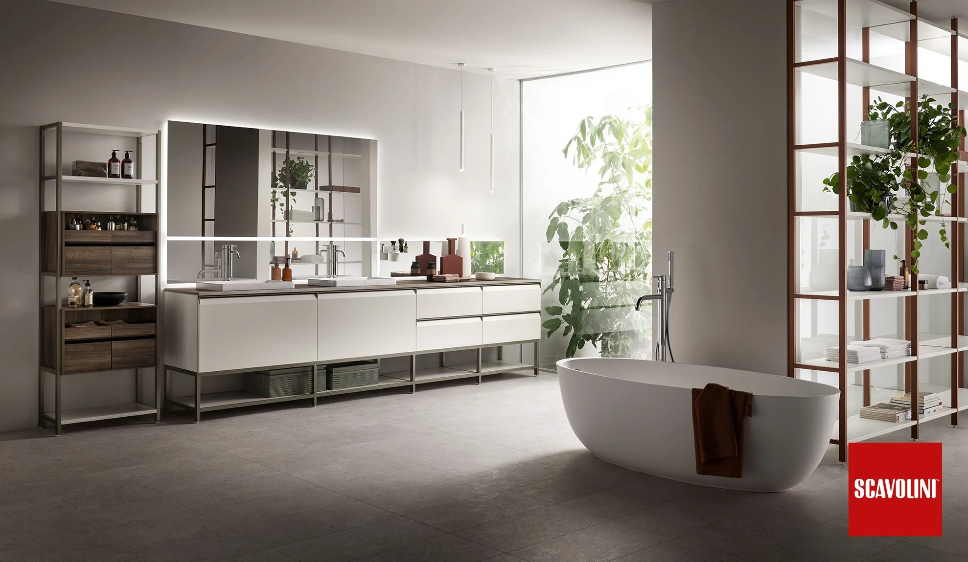 Bagno reinterpretato con vassoi su misura ed elementi modulari; collezione dallo stile eterogeneo, adatta a ogni esigenza di benessere.